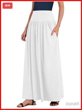 Maxi Skirt with Pockets Elastic Waist A-Line Long Skirt